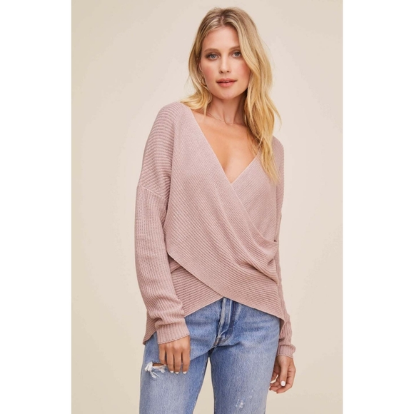 Astr Sweaters - ASTR The Label Nude Pink Wrap Front Knit Sweater